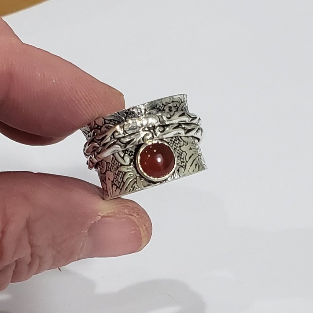 Carnelian ring, 925 silver carnelian vintage wide band spinner ring